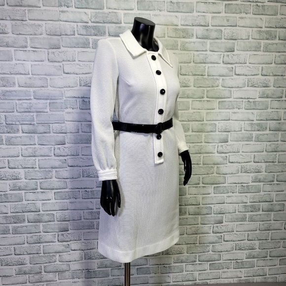 Vintage 60s Micia of Rome Robert Peters White Waffle Knit Polyester Mod Dress - Picture 4 of 10
